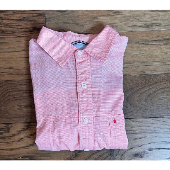 IZOD‎ Mens Short Sleeve Button Down Shirt Peach / Pink Casual - Picture 2 of 7
